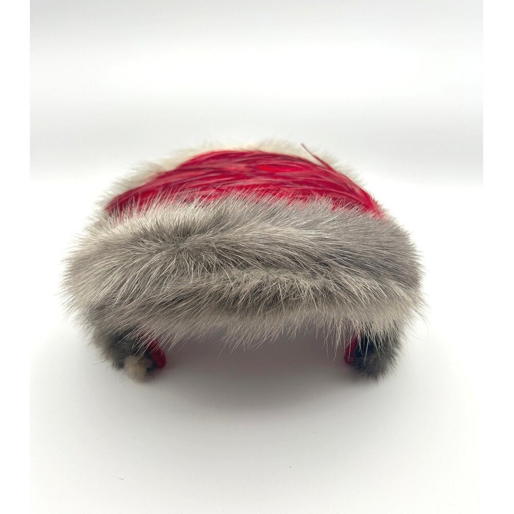 Vintage Christine Original Fascinator Hat Red Feather & Fur Park Ave NY